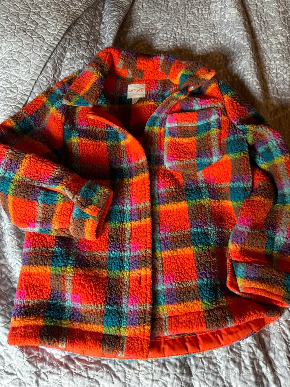 Cat & Jack Orange Plaid Sherpa Jacket for Kids